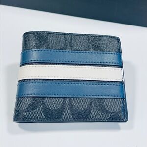 Coach Men's 3-In-1 Wallet In Signature Canvas With Varsity Stripe (Charcoal - De